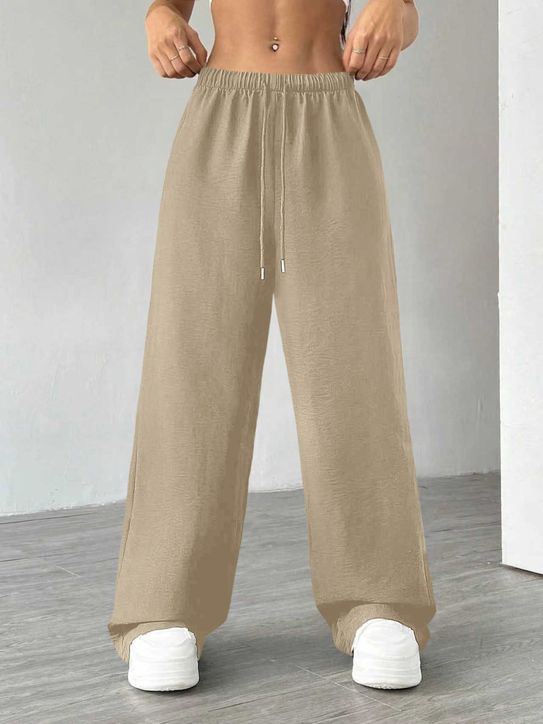 Damen Weite Lounge-Hose mit hohem Elastikbund und Kordelzug Shop Nory