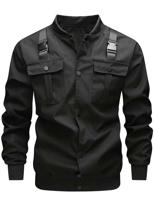Herren Utility-Bomberjacke mit Brustklappentaschen, Schultergurten und Rippbündchen Shop Nory