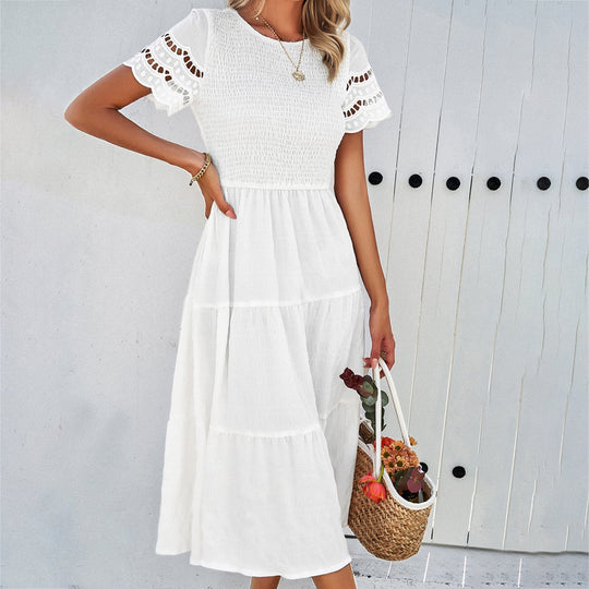 Damen Midikleid mit Puffärmeln und Elastischem Oberteil