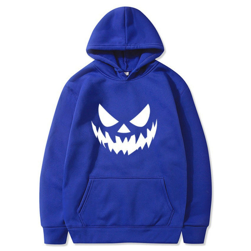 Unisex Kapuzenpullover mit gruseligem Kürbisgesicht-Print und Oversize Kängurutasche Shop Nory