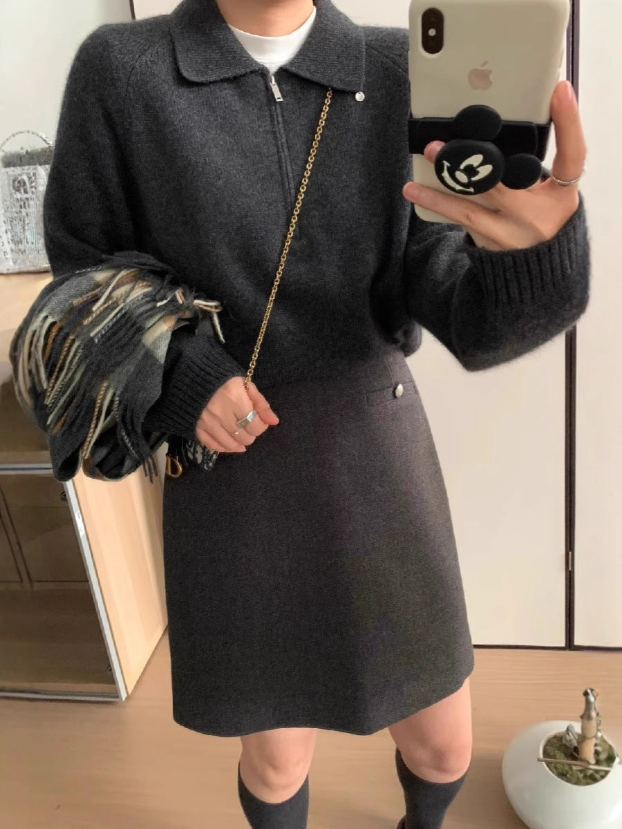 Damen Kurzzip-Polo-Pullover aus flauschigem Wollmix mit kastiger Silhouette Shop Nory