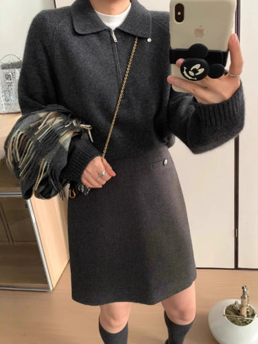 Damen Kurzzip-Polo-Pullover aus flauschigem Wollmix mit kastiger Silhouette Shop Nory