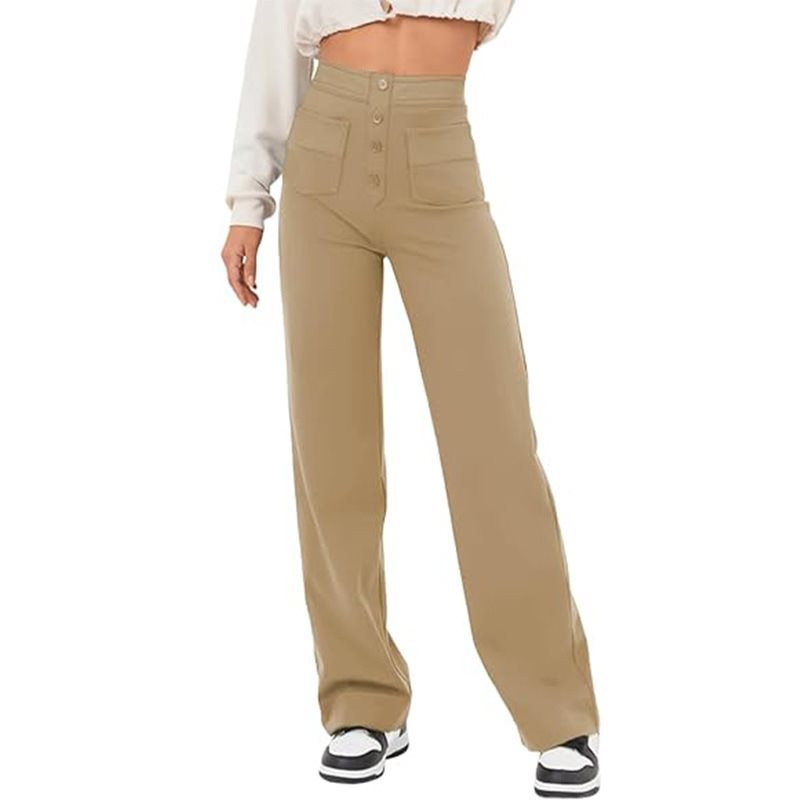 Damen Hochtaillierte weite Hose mit Knopfleiste und aufgesetzten Taschen Shop Nory