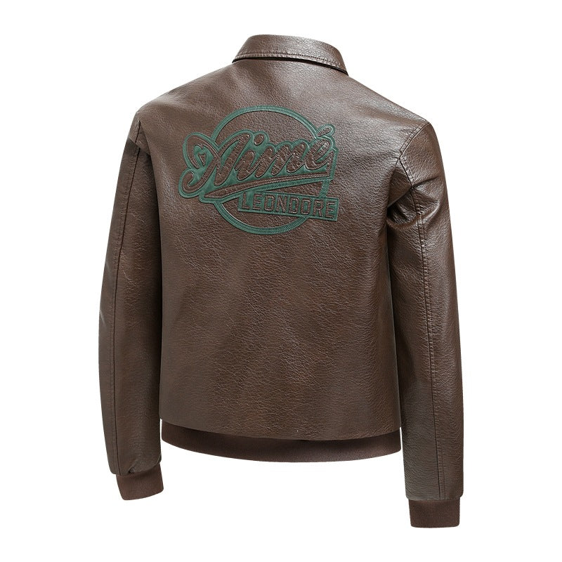 Herren Lässige Lederjacke mit Stickdetails Shop Nory