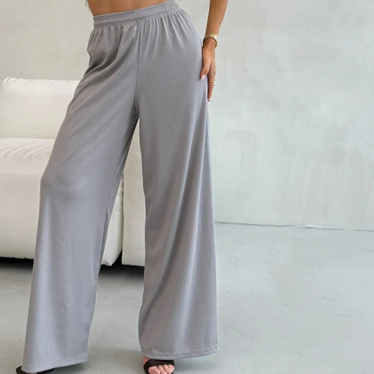 Damen weite High-Waist Palazzo-Hose aus geripptem Jersey mit elastischem Bund Shop Nory
