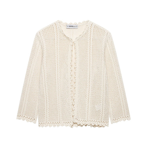 Damen Leichter Häkel-Cardigan mit Lochmuster, Scallop-Saum und kastiger Silhouette Shop Nory