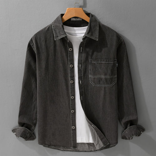 Herren Gewaschenes Denim-Overshirt im Workwear-Look mit Kontrastnähten Shop Nory