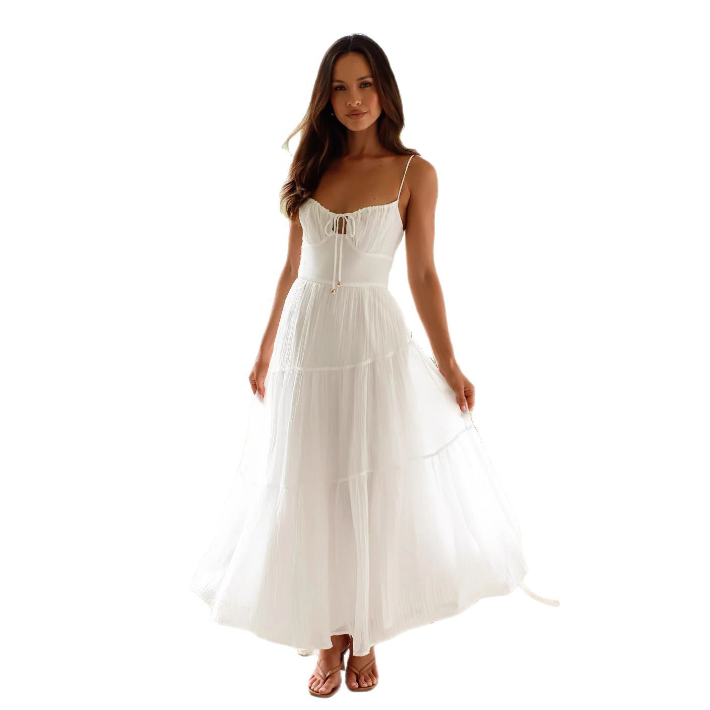 Damen Maxikleid mit schwingendem Rock und verstellbaren Spaghetti-Trägern