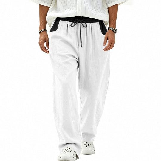 Herren Locker sitzende Leinen-Mischstoff Freizeithose mit Elastischem Tunnelzug und Seitentaschen Shop Nory