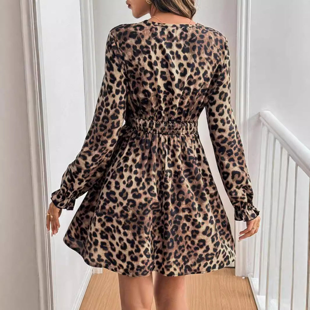 Damen Tiermuster Kleid mit eleganter Spitzenverarbeitung