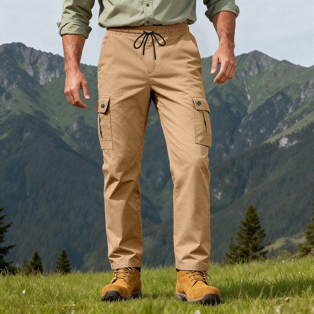 Herren Outdoor-Cargohose mit elastischem Tunnelzugbund und Druckknopf-Taschen Shop Nory