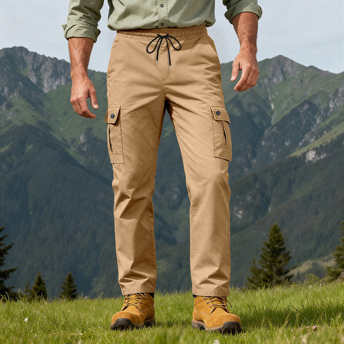 Herren Outdoor-Cargohose mit elastischem Tunnelzugbund und Druckknopf-Taschen Shop Nory
