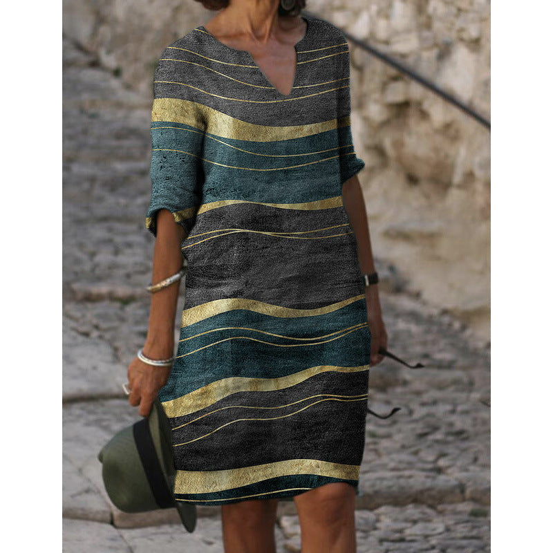 Damen Sommerliches Leinenkleid mit modernem Muster