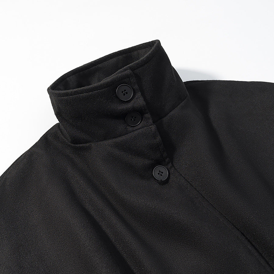 Damen Kurzcape mit Stehkragen, verdeckter Knopfleiste und Taillenbindegürtel Shop Nory