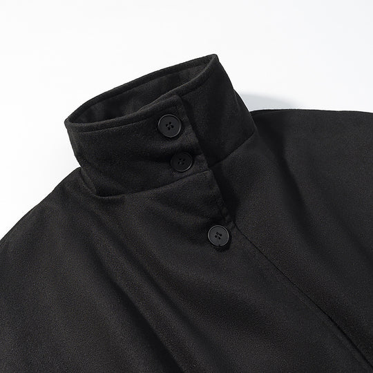 Damen Kurzcape mit Stehkragen, verdeckter Knopfleiste und Taillenbindegürtel Shop Nory