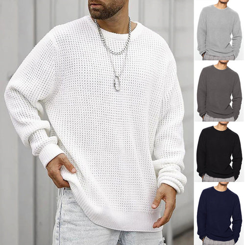 Herren Grobgestrickter Rundhals-Pullover mit Körbchenmuster und Relaxed-Fit Shop Nory