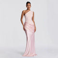 Damen elegantes asymmetrisches Satin-Abendkleid mit Drapé-Design ShopNory