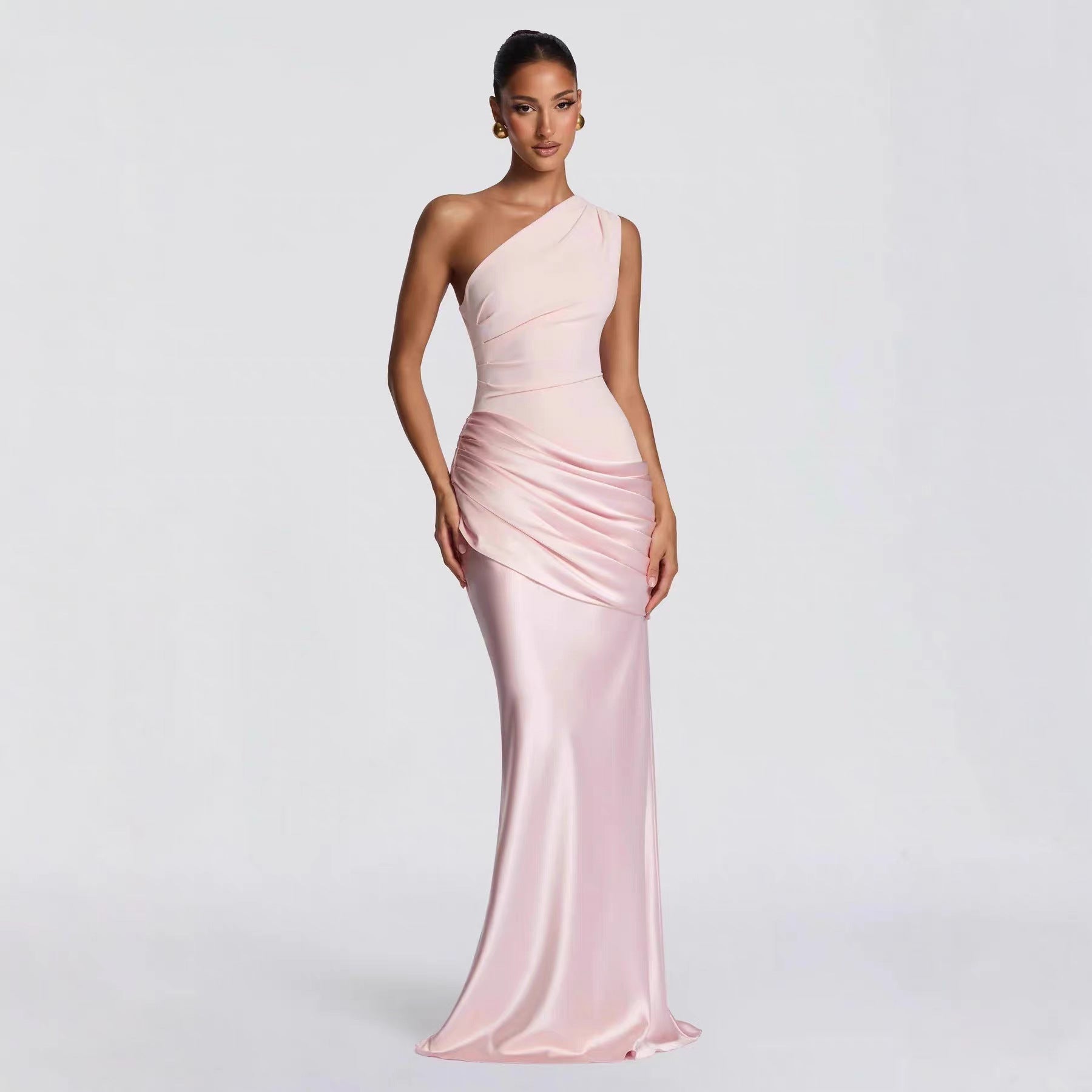 Damen elegantes asymmetrisches Satin-Abendkleid mit Drapé-Design ShopNory