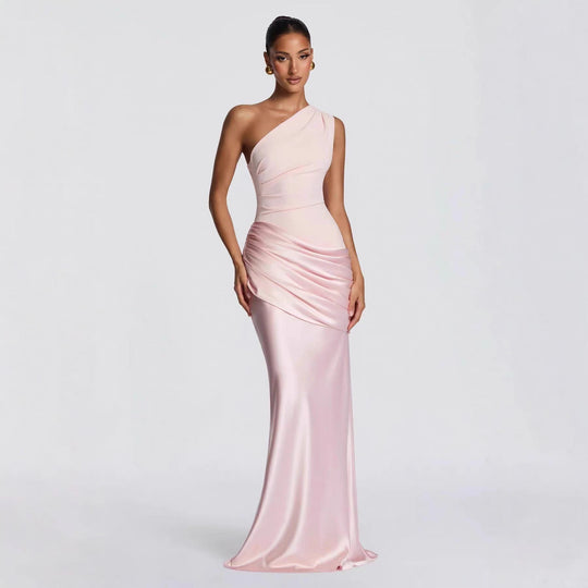 Damen elegantes asymmetrisches Satin-Abendkleid mit Drapé-Design ShopNory