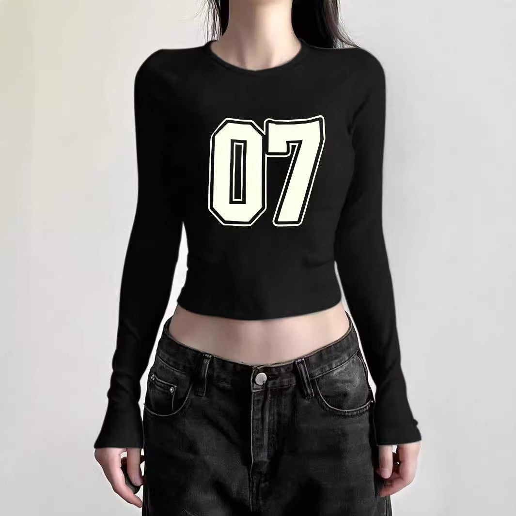 Damen nan figurbetontes Langarmshirt mit niedlichem Gänse-Print, Rundhalsausschnitt und leichtem Stretch Shop Nory