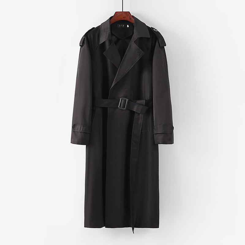 Unisex Langer minimalistischer Trenchcoat mit Gürtel und Schulterklappen Shop Nory