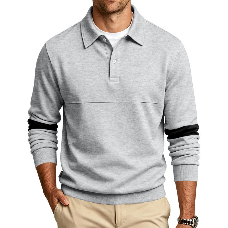 Herren Langärmeliges Poloshirt-Sweatshirt mit verdeckter Knopfleiste, Brustnaht und Kontraststreifen Shop Nory