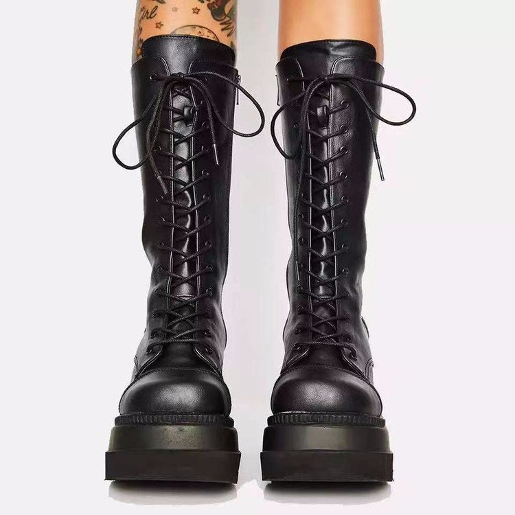 Damen Schnürstiefel im Urban-Style mit stabiler Sohle