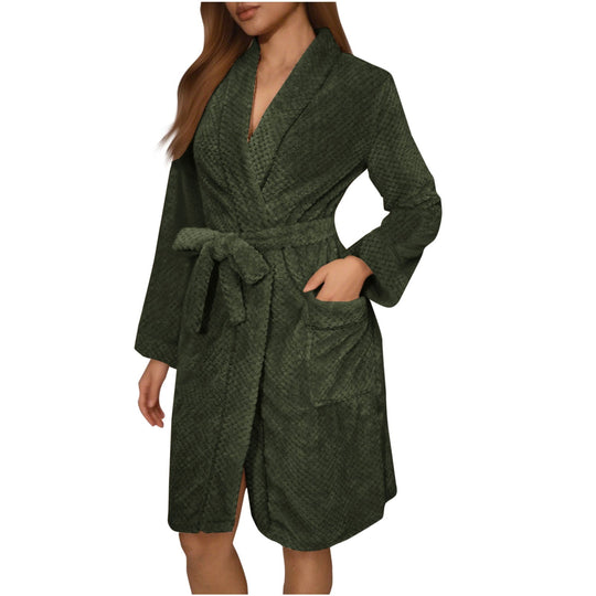 Damen Kuscheliger Bademantel mit Gürtel und Taschen