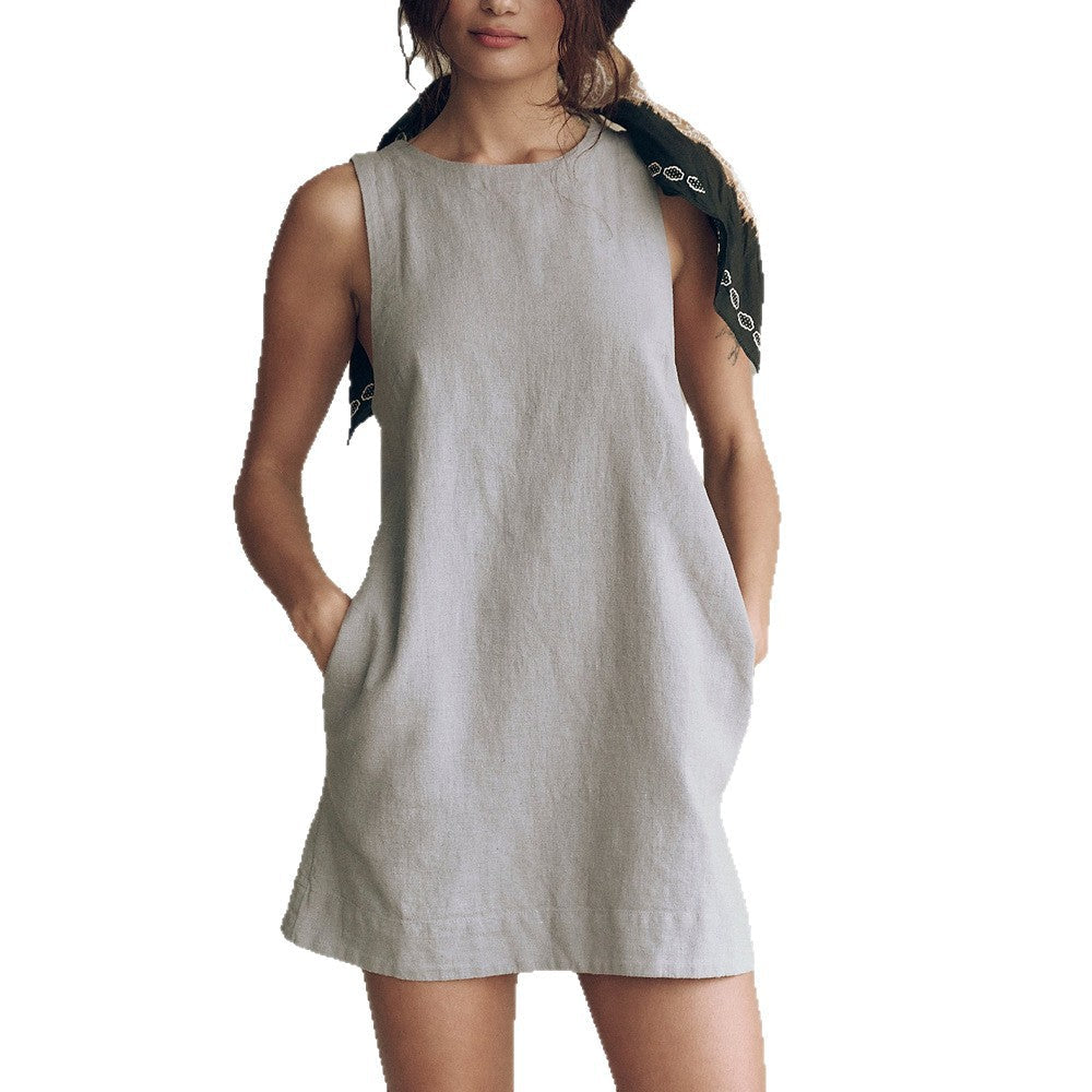 Damen Leichtes Leinensommerkleid