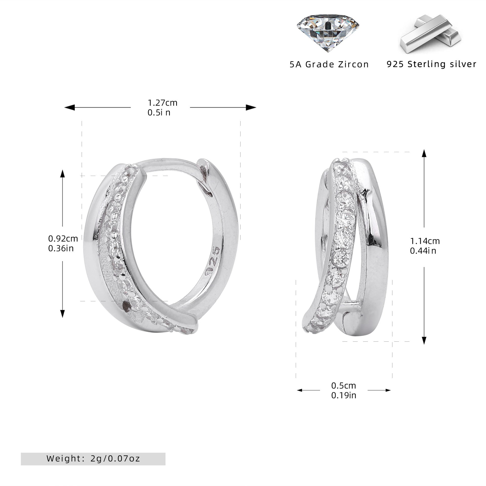 Damen Ohrstecker mit funkelnden Zirkon-Elementen in hochwertiger 925 Sterling Silber-Fassung Shop Nory