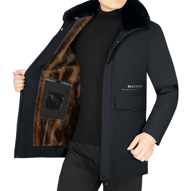 Herren Wärmender Kurzmantel mit abnehmbarem Kunstfellkragen und gesteppter Thermofütterung Shop Nory