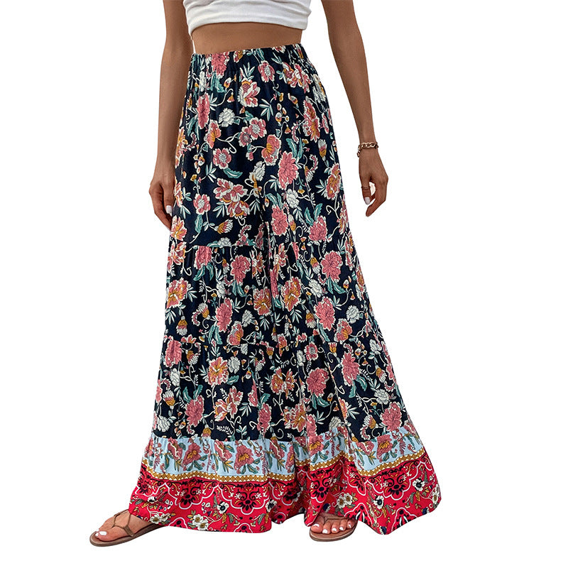 Damen Maxirock mit Stufen, elastischem Bund und floralem Boho-Print Shop Nory