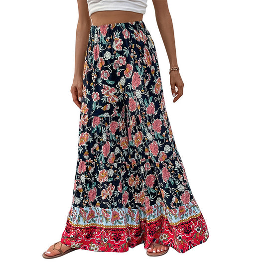 Damen Maxirock mit Stufen, elastischem Bund und floralem Boho-Print Shop Nory