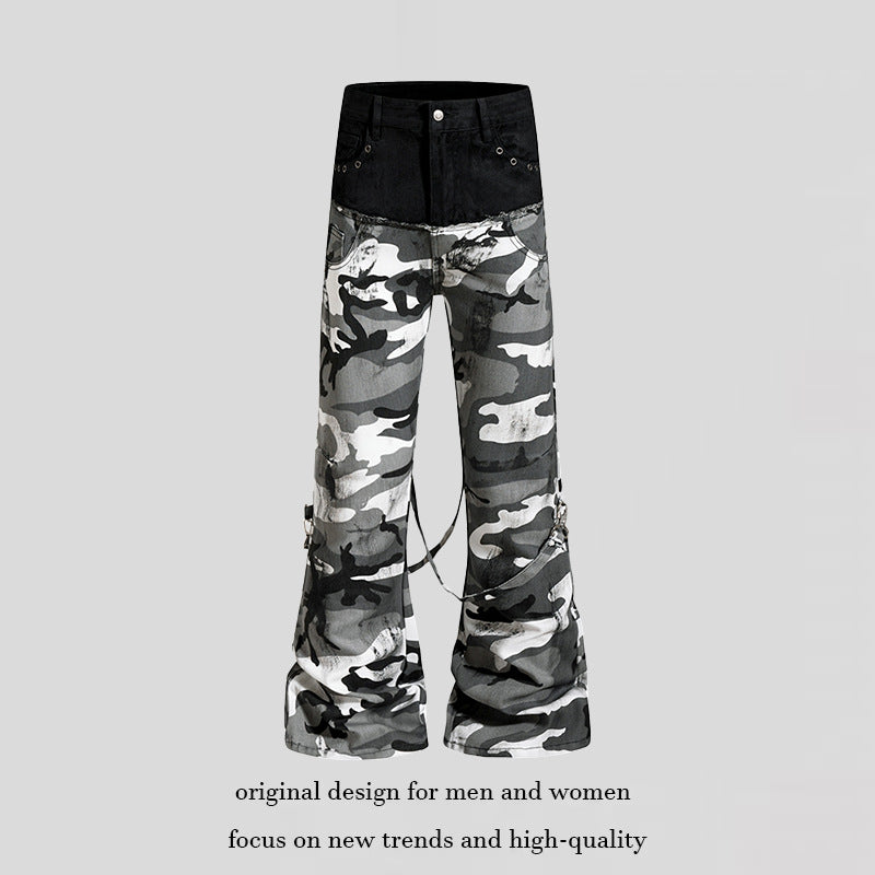 Damen Weite High‑Waist Cargohose im Camouflage‑Look mit Bondage‑Riemen Shop Nory