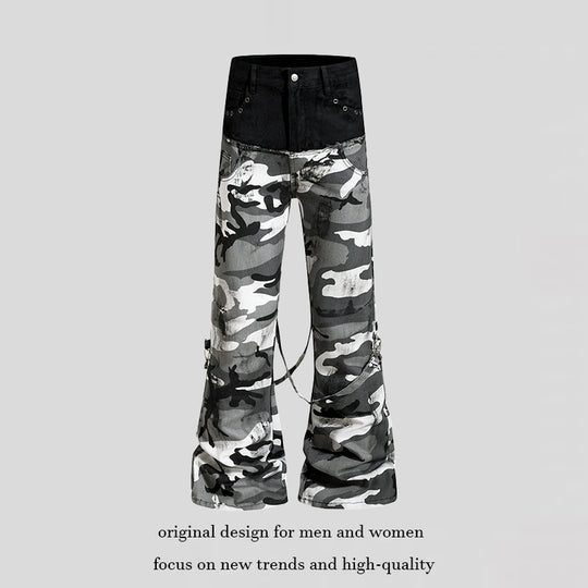 Damen Weite High‑Waist Cargohose im Camouflage‑Look mit Bondage‑Riemen Shop Nory