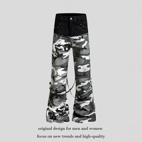 Damen Weite High‑Waist Cargohose im Camouflage‑Look mit Bondage‑Riemen Shop Nory