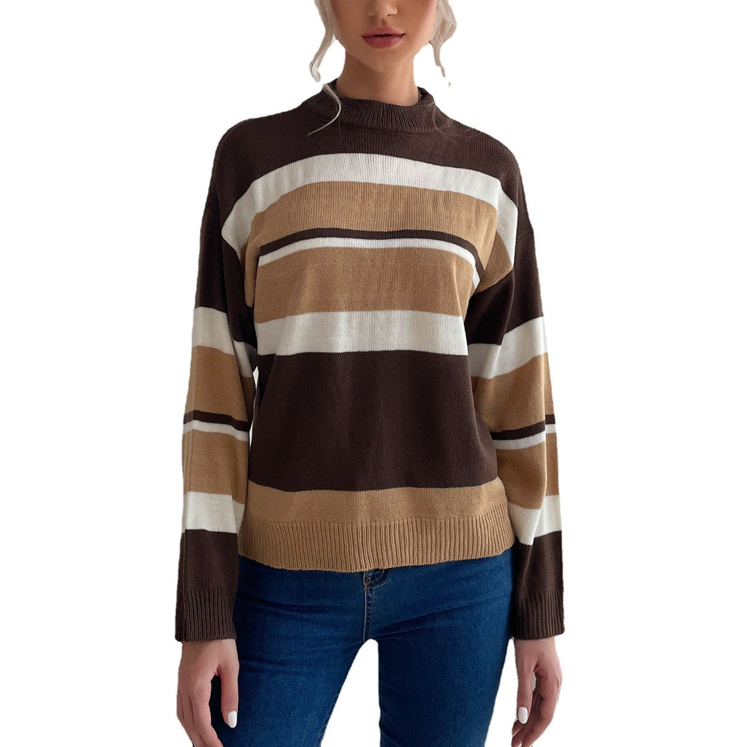 Damen Gestreifter Feinstrick-Pullover mit Stehkragen Shop Nory