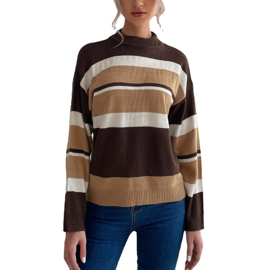 Damen Gestreifter Feinstrick-Pullover mit Stehkragen Shop Nory