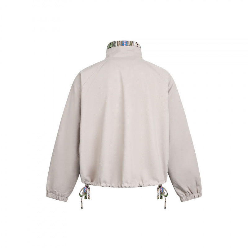 Damen Kurztaillierte Bomberjacke mit Stehkragen und gemustertem Innenfutter Shop Nory