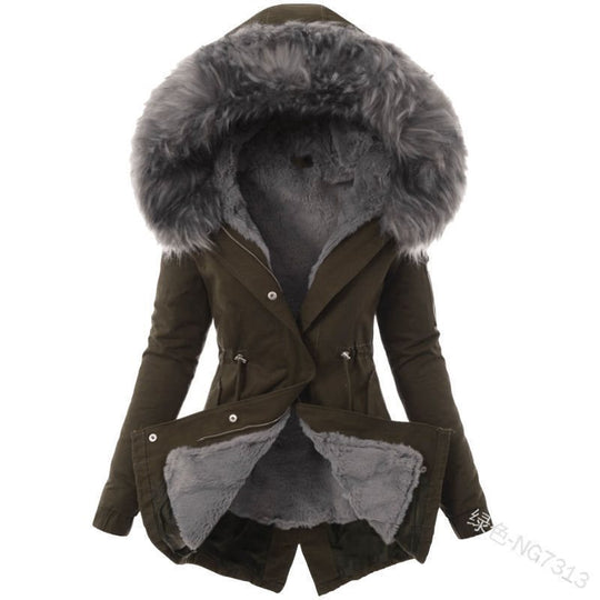 Damen Taillierter Winterparka mit kuscheligem Teddyfutter und großer Kapuze Shop Nory