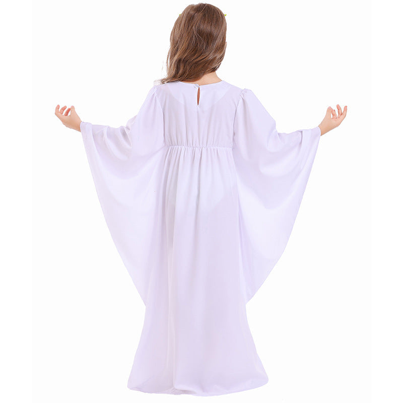 Mädchen märchenhaftes Kleid mit weitem Ärmeln und floralem Gürtel Shop Nory