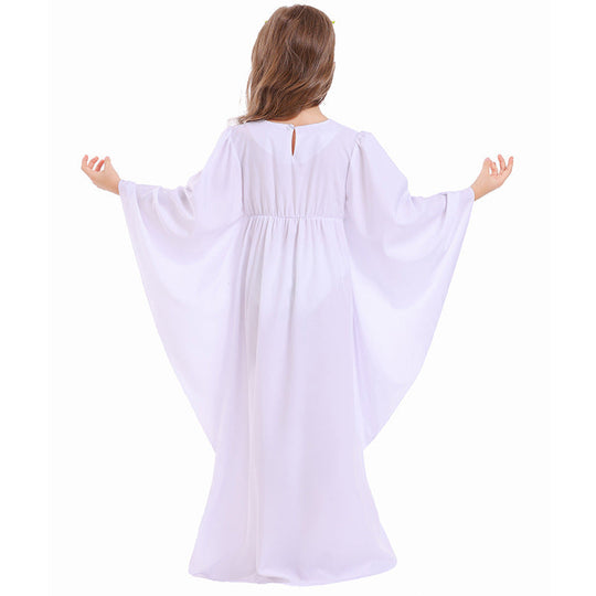 Mädchen märchenhaftes Kleid mit weitem Ärmeln und floralem Gürtel Shop Nory