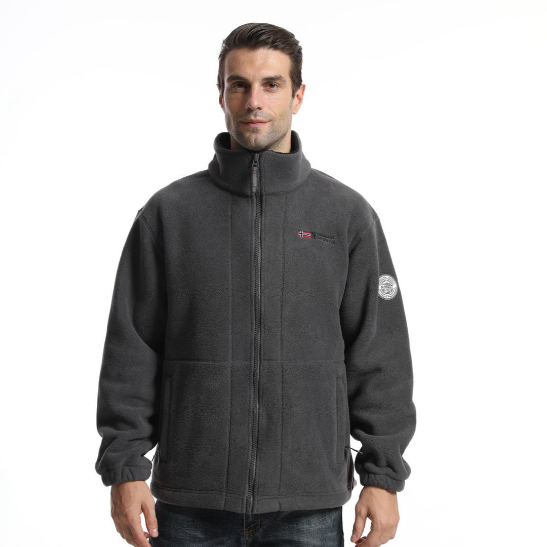 Herren Fleece-Outdoorjacke mit Stehkragen durchgehendem Reißverschluss und elastischen Bündchen Shop Nory