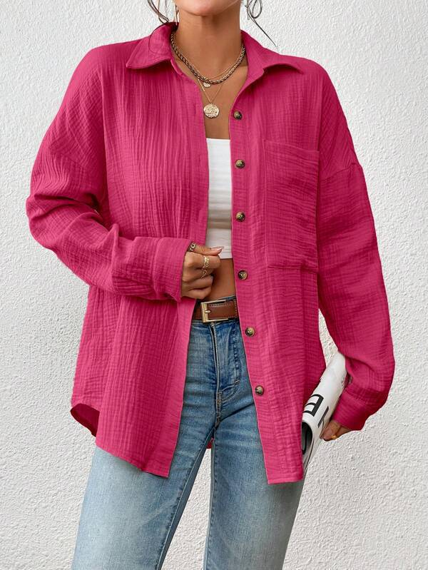 Damen Lässiges Overshirt mit Knopfleiste und Brusttasche