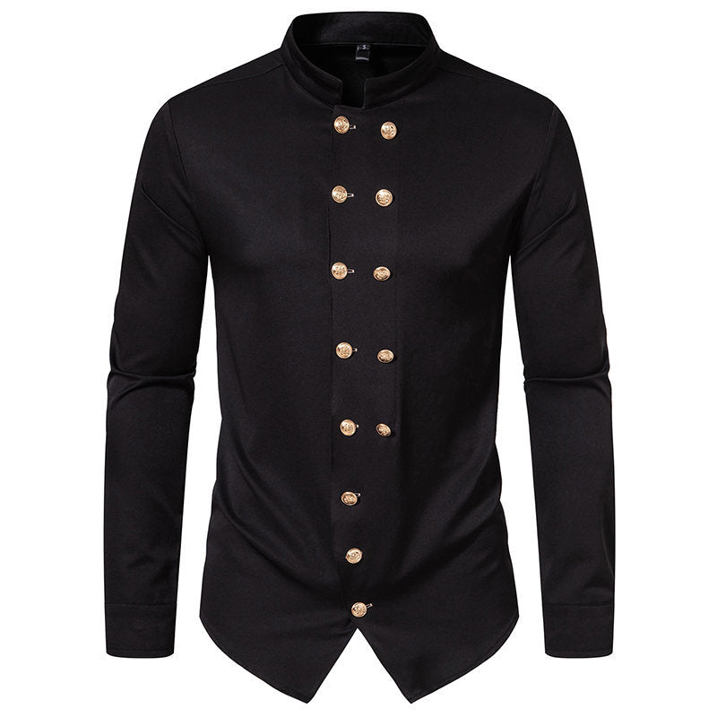 Herren Stehkragen-Hemd mit eleganten Knopfdetails