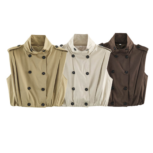 Damen Cropped Trench‑Weste ohne Ärmel mit doppelreihiger Knopfleiste und Epauletten Shop Nory