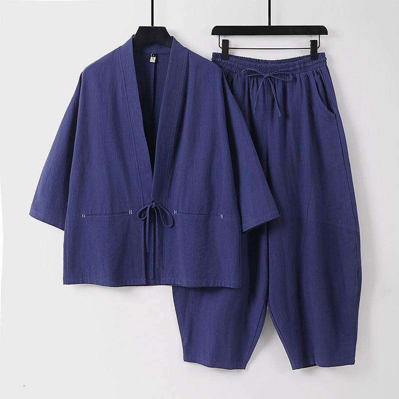 Unisex Modernes Kimono-Lounge-Set aus weichem Baumwollmix mit Kurzjacke, Tunnelzug-Hose und gerafften Knöcheln Shop Nory