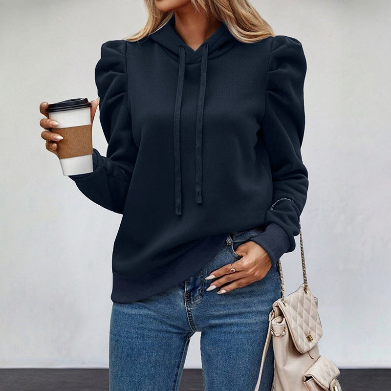 Damen Kapuzenpullover mit gerafften Puffärmeln und femininer Schulterpartie Shop Nory