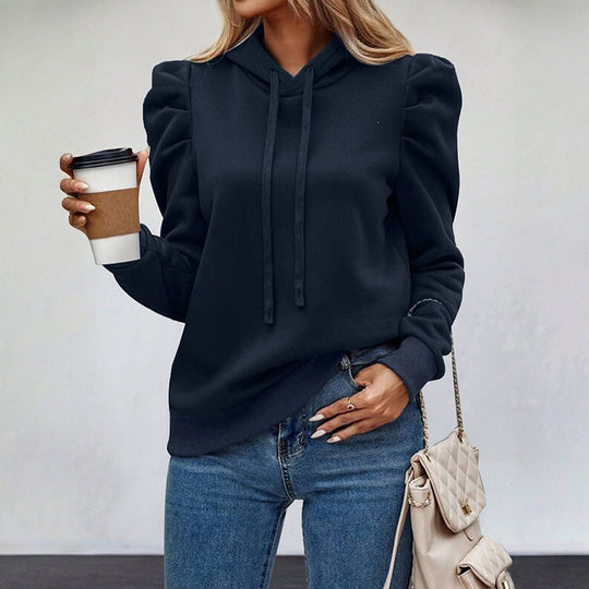 Damen Kapuzenpullover mit gerafften Puffärmeln und femininer Schulterpartie Shop Nory