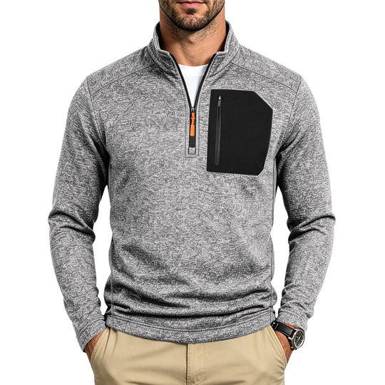 Herren Texturierter Troyer-Pullover mit halbem Reißverschluss und Brust-Zip-Tasche Shop Nory